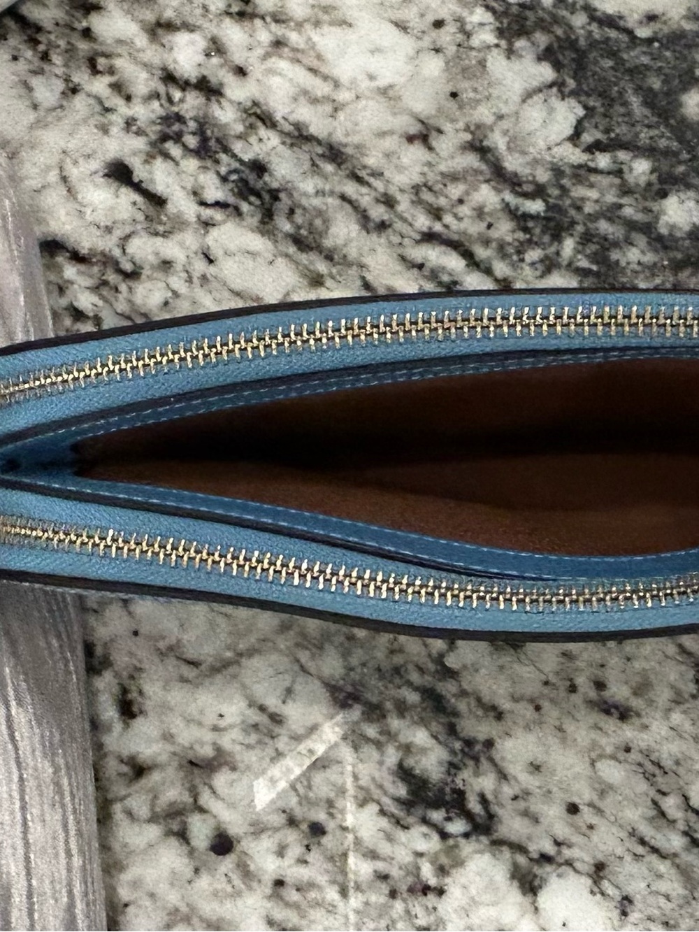 Coach Canvas Crossbody Wallet/Wristlet with Sky Blue Leather Trim - Picture 5 of 9